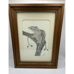 Hand Drawn Chipmunk Pencil Sketch Framed Detailed Outdoor Nature Art Portrait
